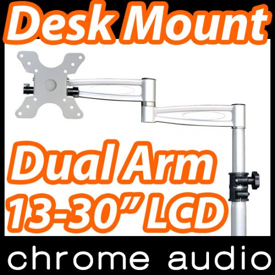 13-30" LCD Monitor Dual Pivot Desk Mount Bracket 15kg - Click Image to Close